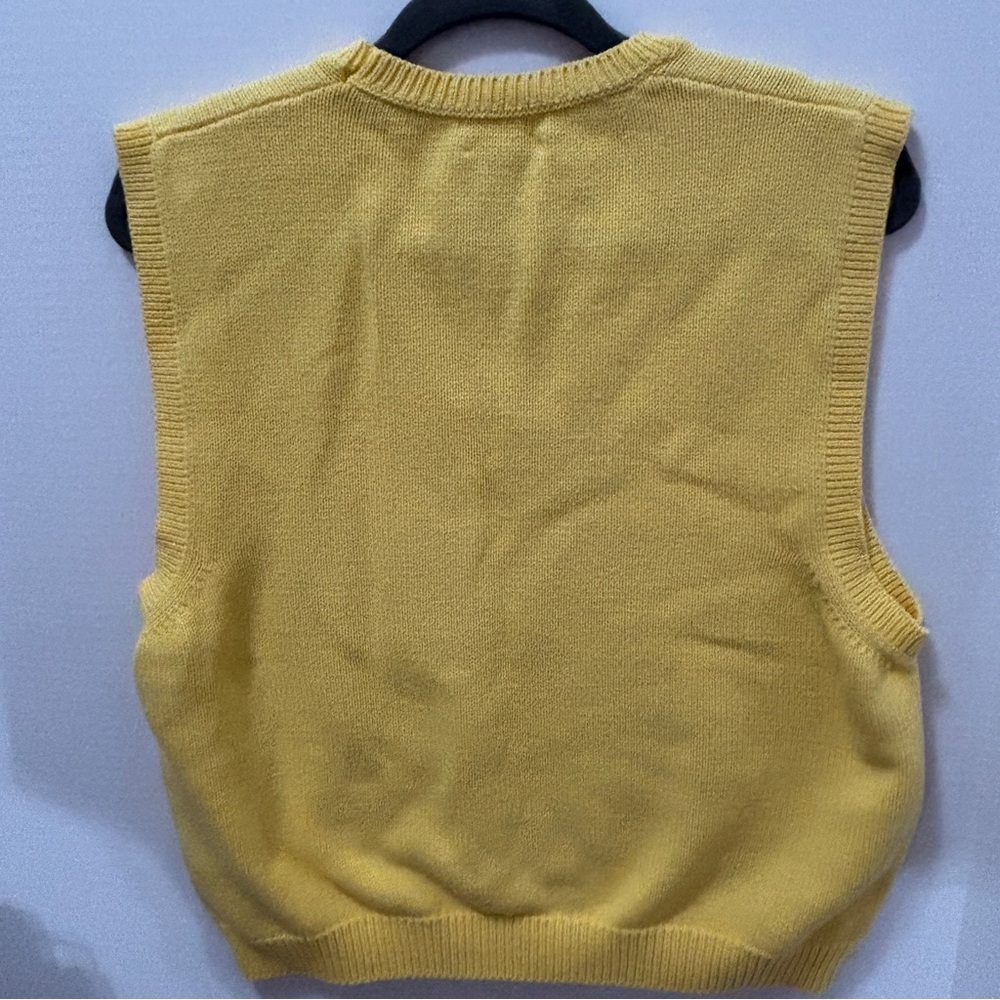 Lands End 100% Cotton Sz Ladies Large Knitted Yellow Vest Preppy Teacher Vintage - Picture 3 of 5
